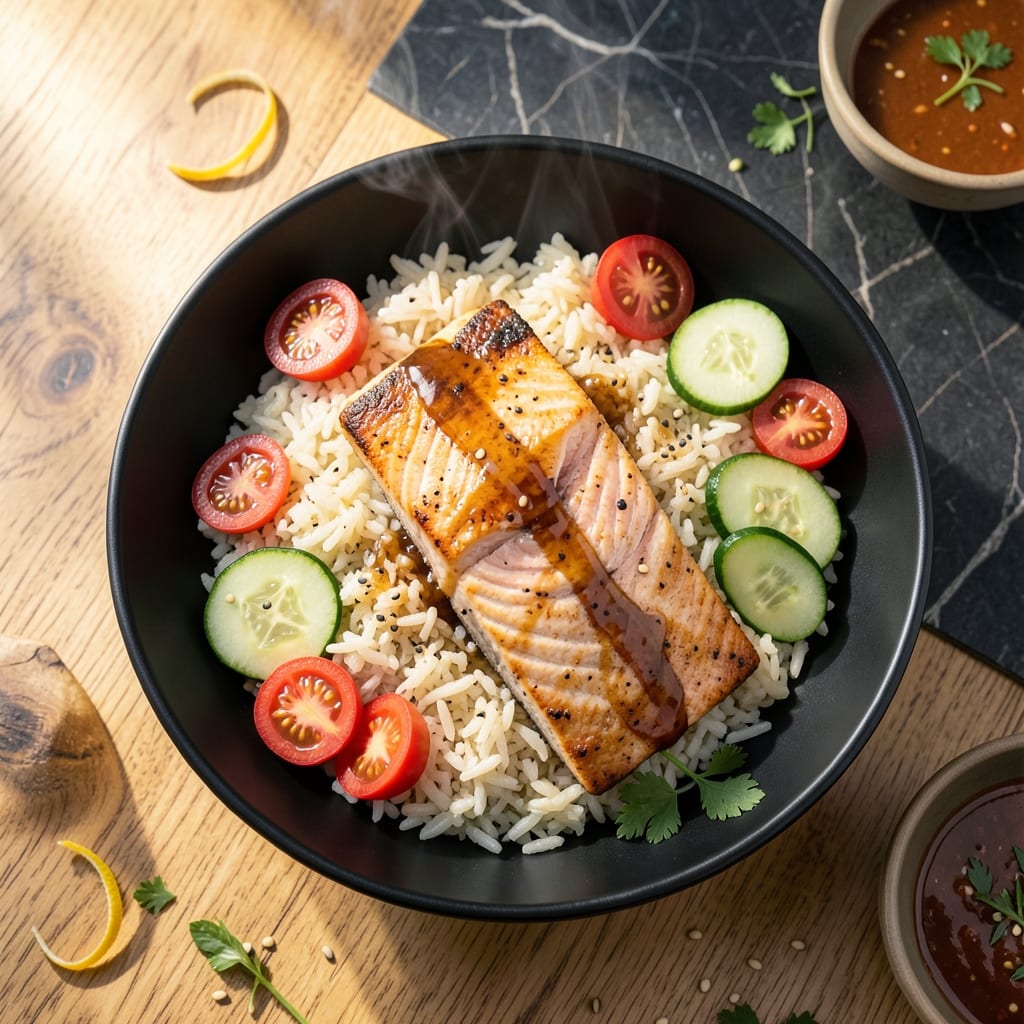 Healthy Salmon Rice Bowl Recipe: Omega-Rich Meal with Zesty Asia-Inspired Glaze