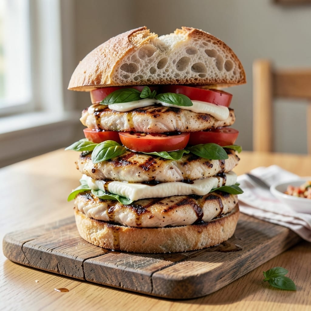 Chicken Caprese Sandwich Recipe: Grilled Ciabatta With Fresh Basil and Balsamic Glaze