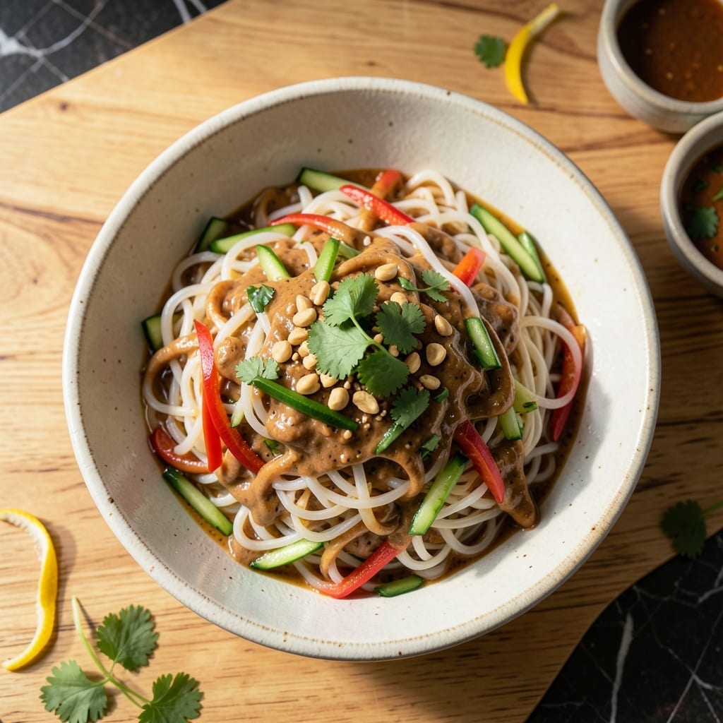Cold Thai Rice Noodle Salad Recipe: Chilled Peanut-Lime Zing Cold Thai Rice Noodle Salad Recipe: Chilled Peanut-Lime Zing
