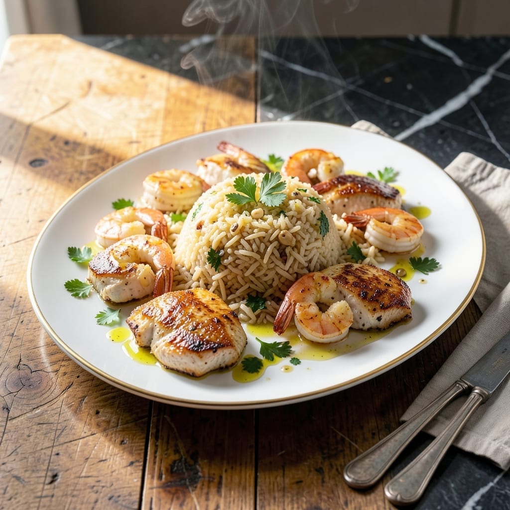 Chicken Scampi With Garlic Parmesan Rice Gordon Ramsay Recipe: Gourmet Seafood and Rice Harmony