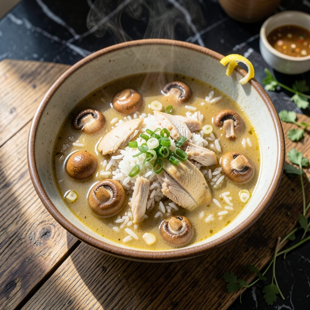 Chicken Rice Golden Mushroom Soup Recipe: Rich Umami Bowl With Tender Chicken