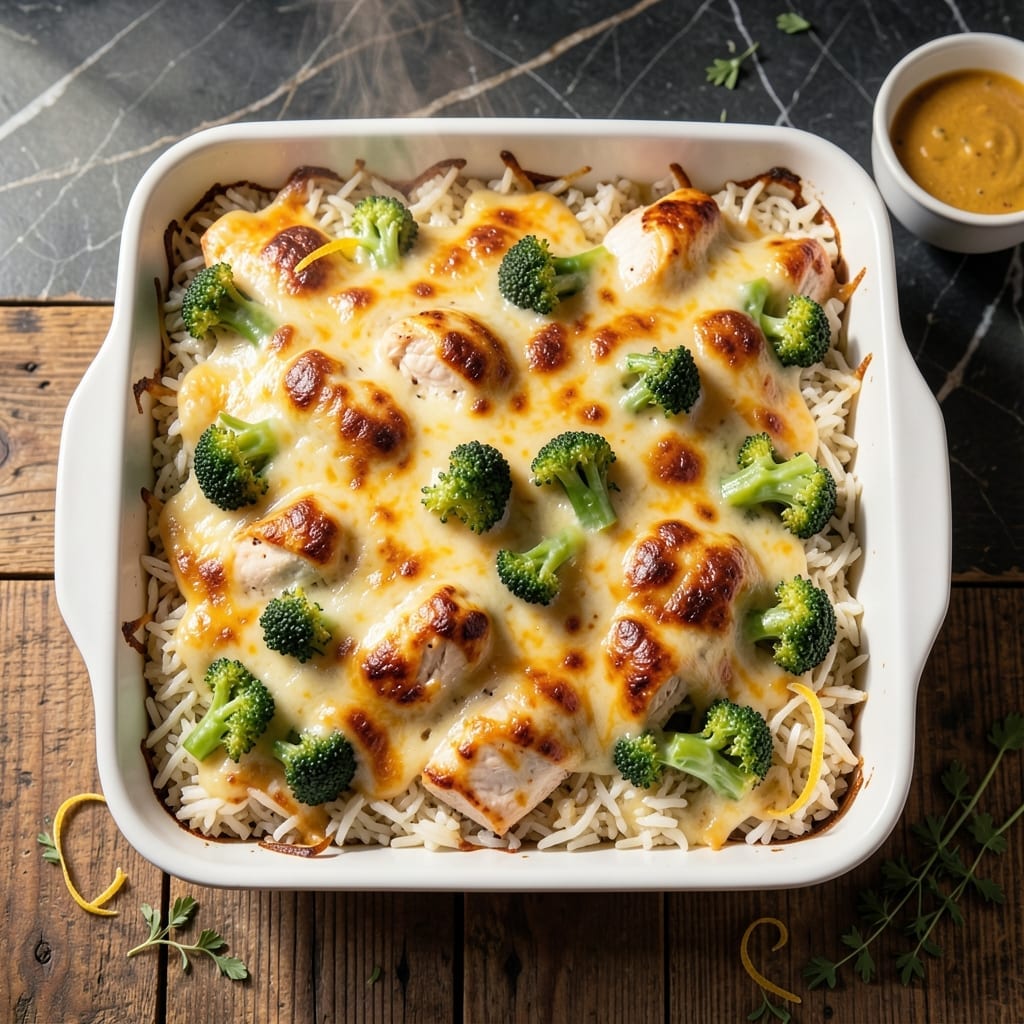 Cheesy Chicken Broccoli Rice Casserole Recipe: Baked to Golden Bubbly Perfection