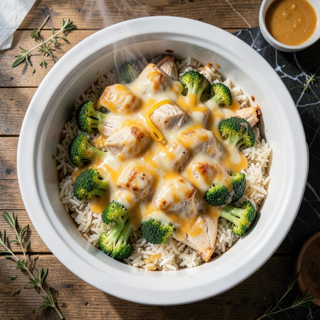 Cheesy Chicken Broccoli Rice Casserole in Crock Pot Recipe: Hands-Off Family Supper