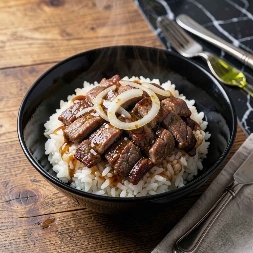 Gyudon Rice Cooker Recipe: Savory Beef and Onion Bowl in One Pot