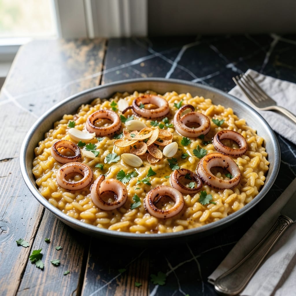 Calamari and Rice Recipe: Mediterranean Seafood Paella-Style Calamari and Rice Recipe: Mediterranean Seafood Paella-Style