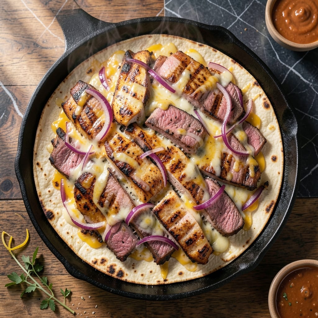 Chicken and Steak Quesadilla Recipe: Charred Tortillas with Melty Cheese Layers Chicken and Steak Quesadilla Recipe: Charred Tortillas with Melty Cheese Layers