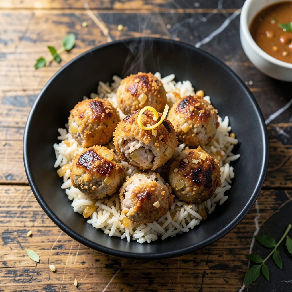 Chicken Meatballs And Rice Recipe: Savory Bites Over Fluffy Grains