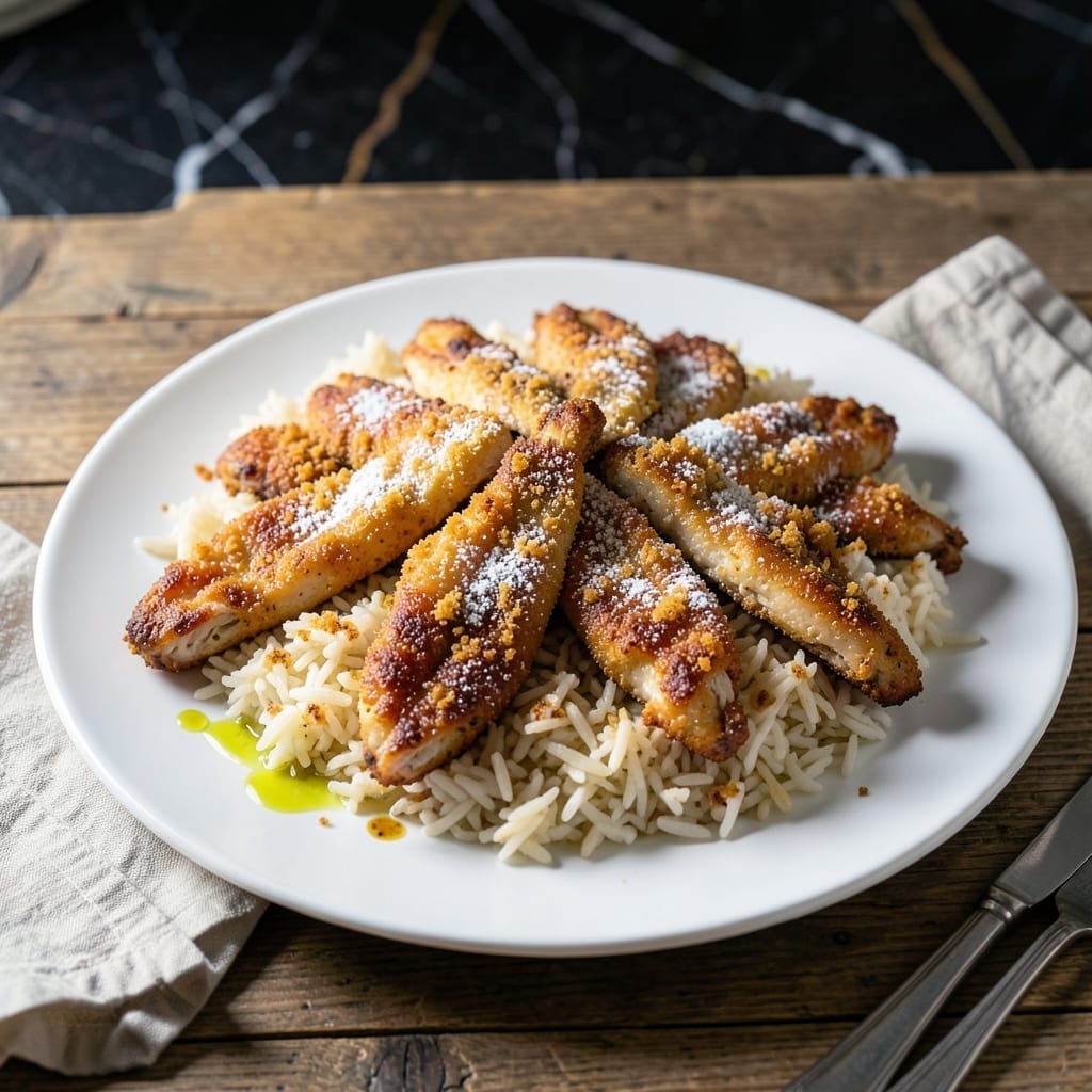 Chicken Strips and Rice Recipe: Crispy Tenders Over Fluffy Grains Chicken Strips and Rice Recipe: Crispy Tenders Over Fluffy Grains