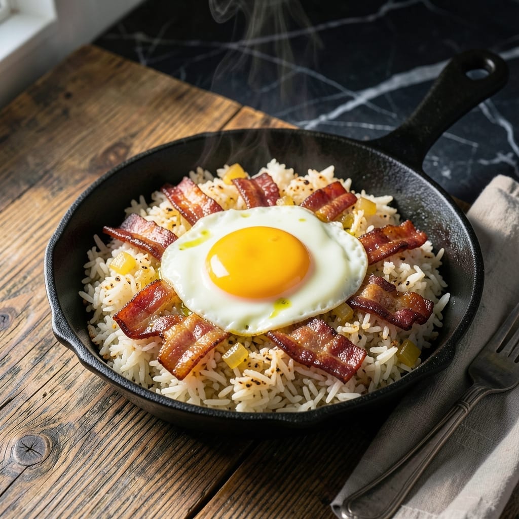Bacon Egg and Cheese Fried Rice Recipe: Breakfast Meets Dinner in One Pan Bacon Egg and Cheese Fried Rice Recipe: Breakfast Meets Dinner in One Pan