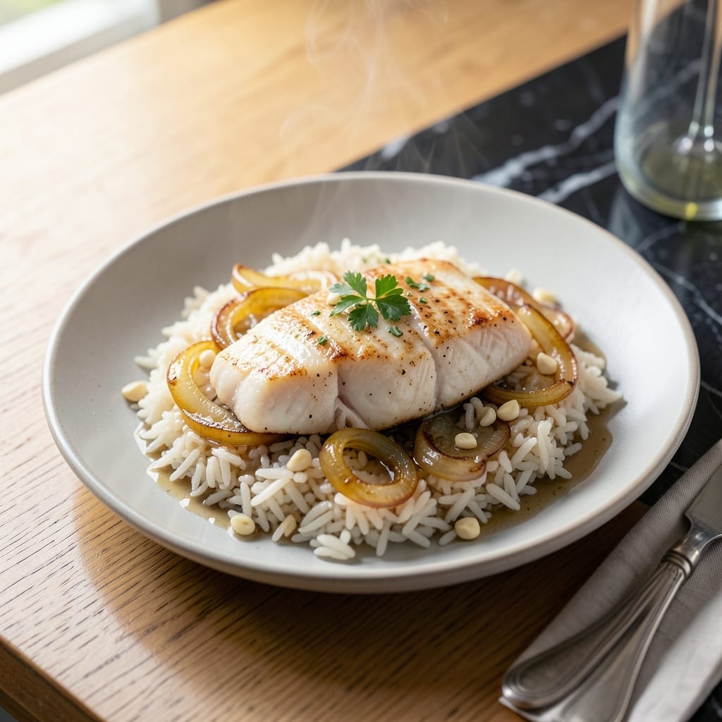Pollock and Rice Recipe: Flaky Fish Over Nutty Grains Pollock and Rice Recipe: Flaky Fish Over Nutty Grains