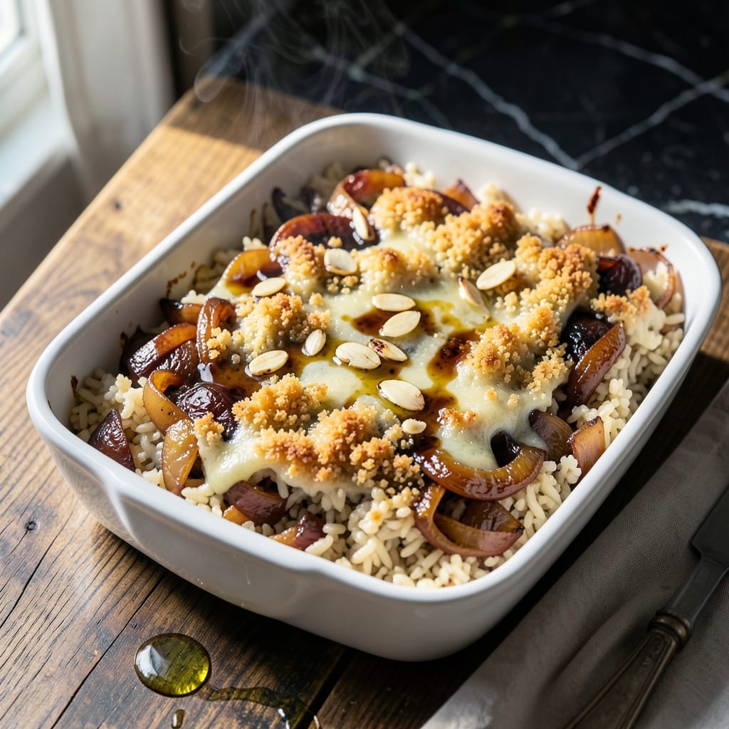 French Onion Rice Bake Recipe: Cheesy Caramelized Onion Layers