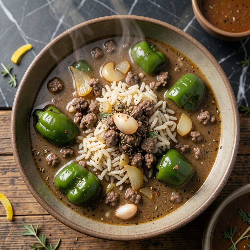 Stuffed Green Pepper Soup Recipe With Rice And Ground Beef: Hearty Bowl of Deconstructed Comfort