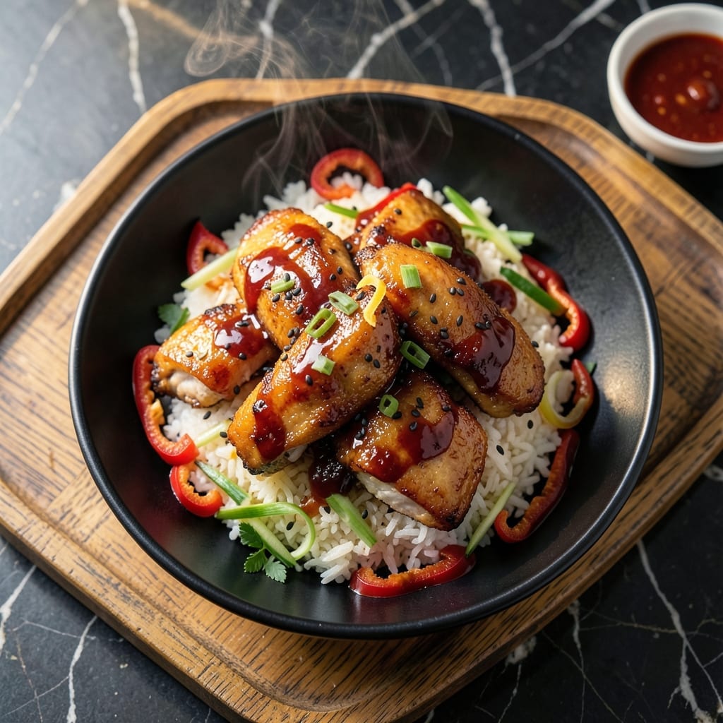 Korean BBQ Chicken Rice Bowls Recipe: Sweet and Spicy Glazed Perfection