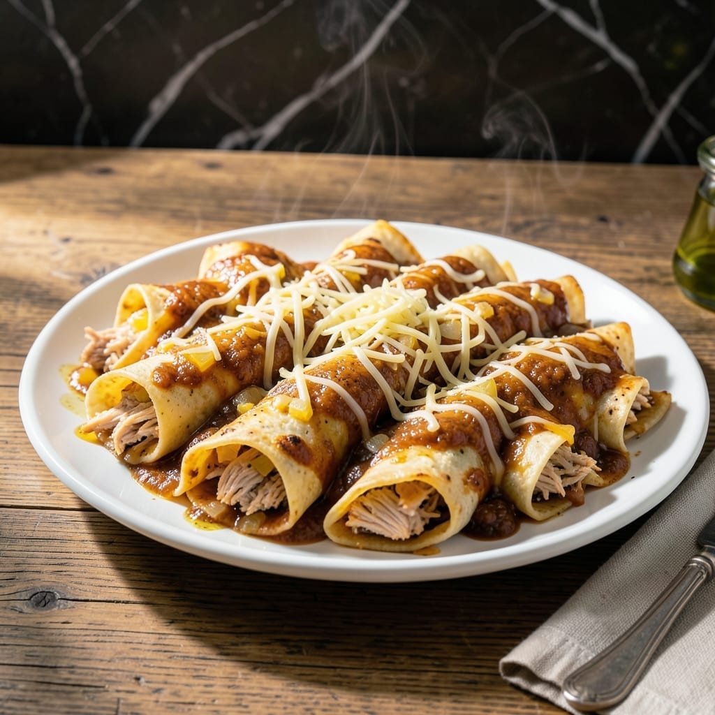 Cooked Chicken Enchilada Recipe: Saucy Cheese-Filled Delight