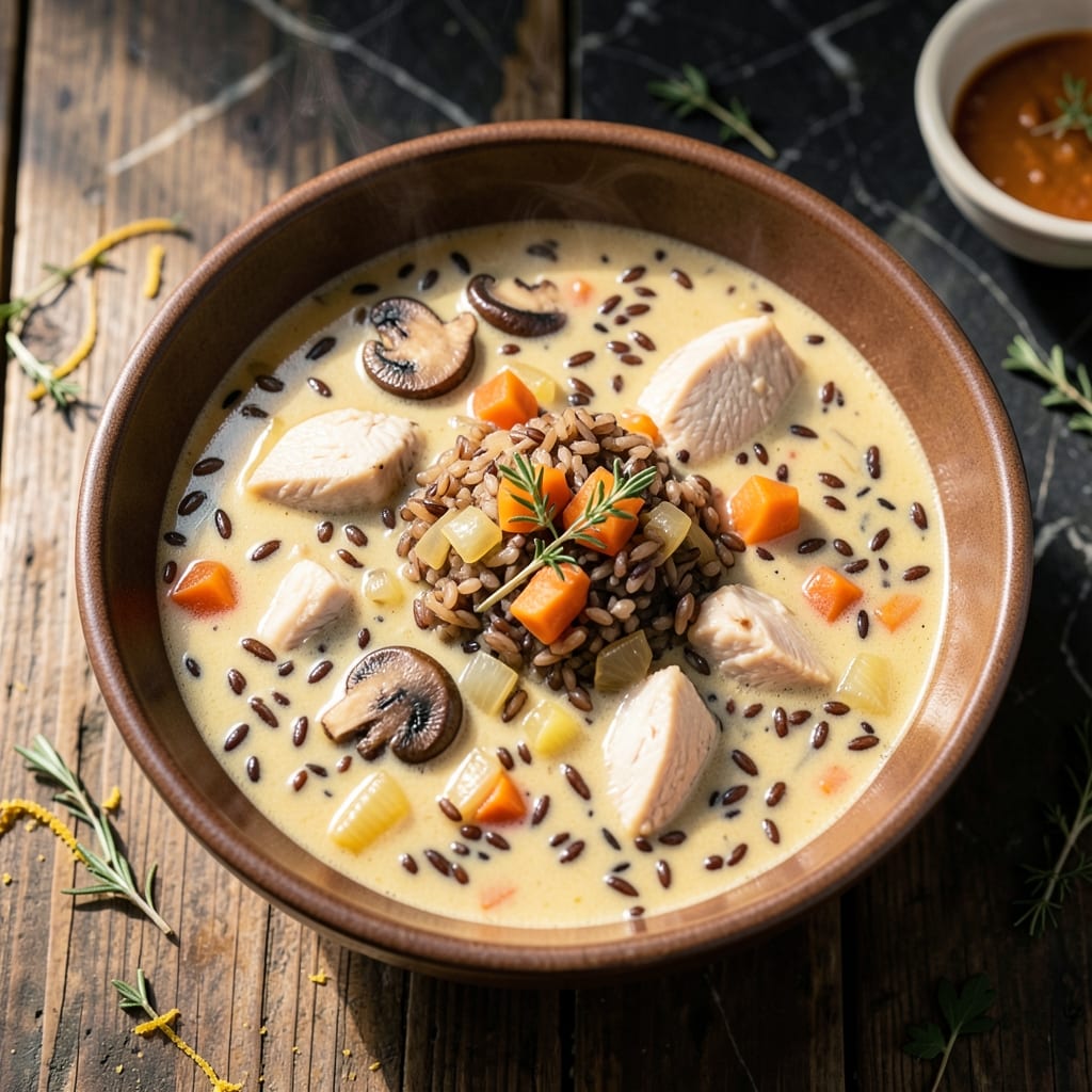 Creamy Chicken Wild Rice Soup Recipe: Velvety Broth With Earthy Mushrooms