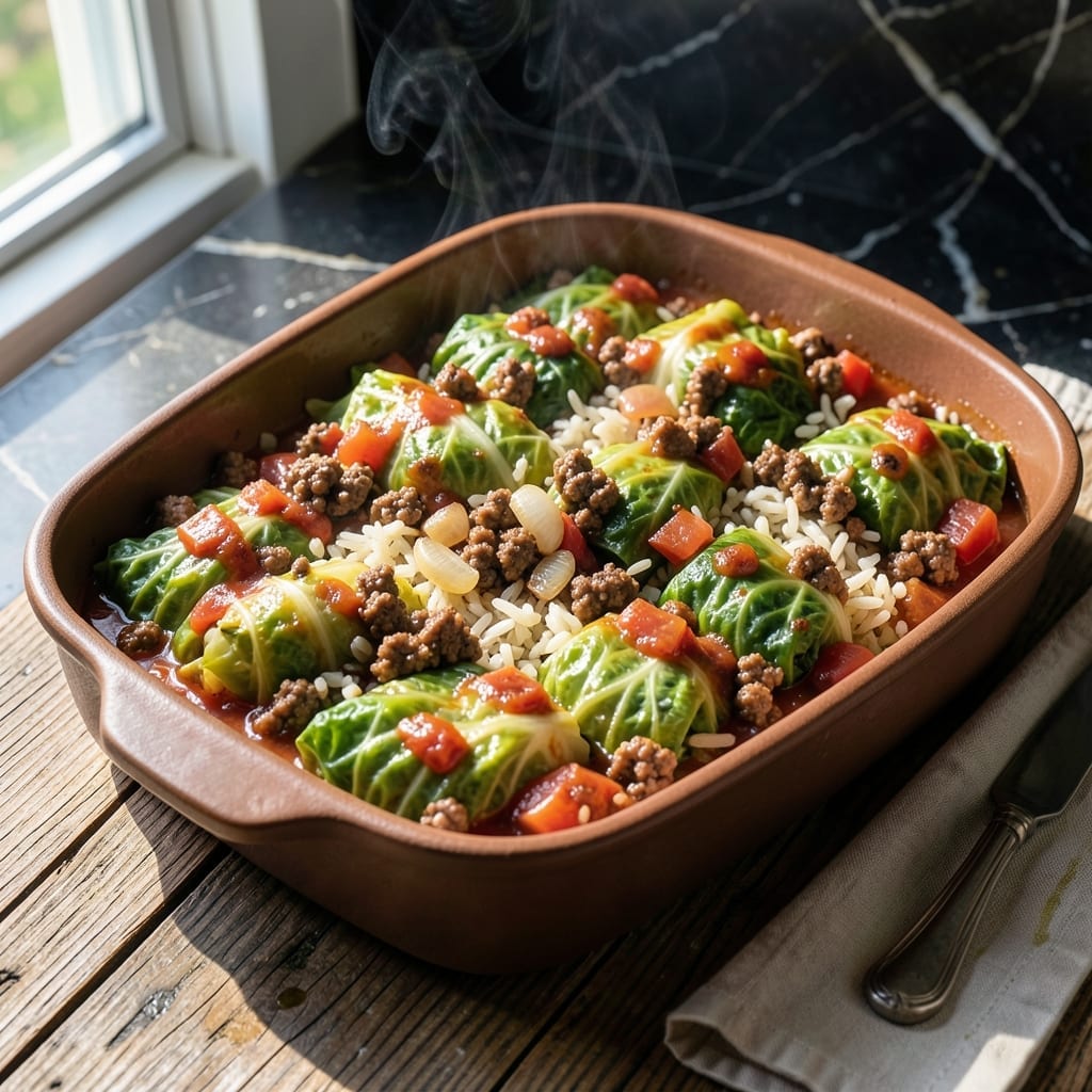 Recipe for Unstuffed Cabbage Rolls with Rice in Oven: Deconstructed Comfort in One Pan Recipe for Unstuffed Cabbage Rolls with Rice in Oven: Deconstructed Comfort in One Pan