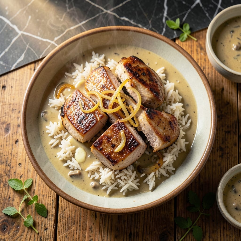 Pork Chops And Rice With Campbell's Mushroom Soup Recipe: Creamy One-Pot Dinner Pork Chops And Rice With Campbell's Mushroom Soup Recipe: Creamy One-Pot Dinner