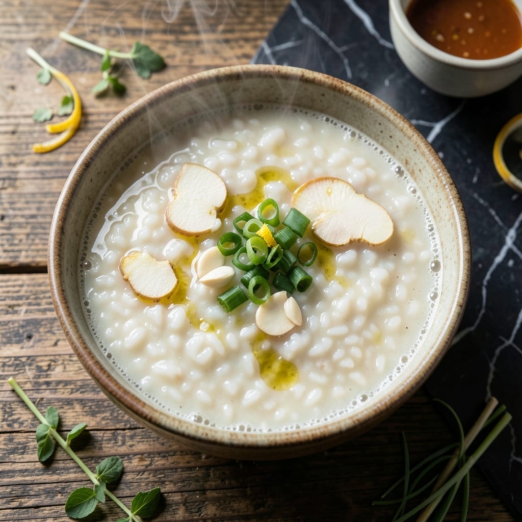 Recipe For Congee Rice Porridge: Savory Breakfast Bowl With Ginger and Scallions Recipe For Congee Rice Porridge: Savory Breakfast Bowl With Ginger and Scallions