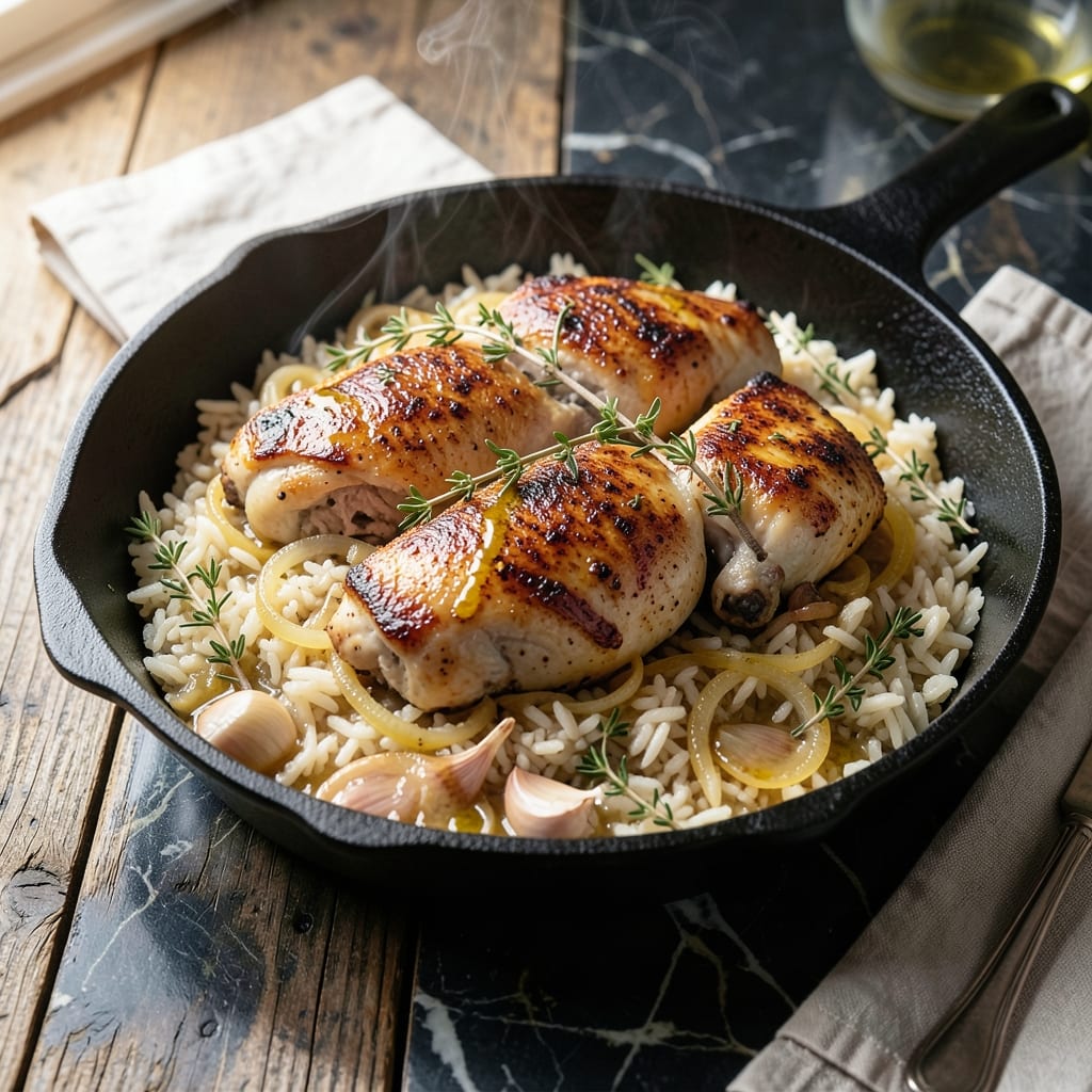 Chicken and Rice Cast Iron Skillet Recipe: One-Pan Golden Crust Delight