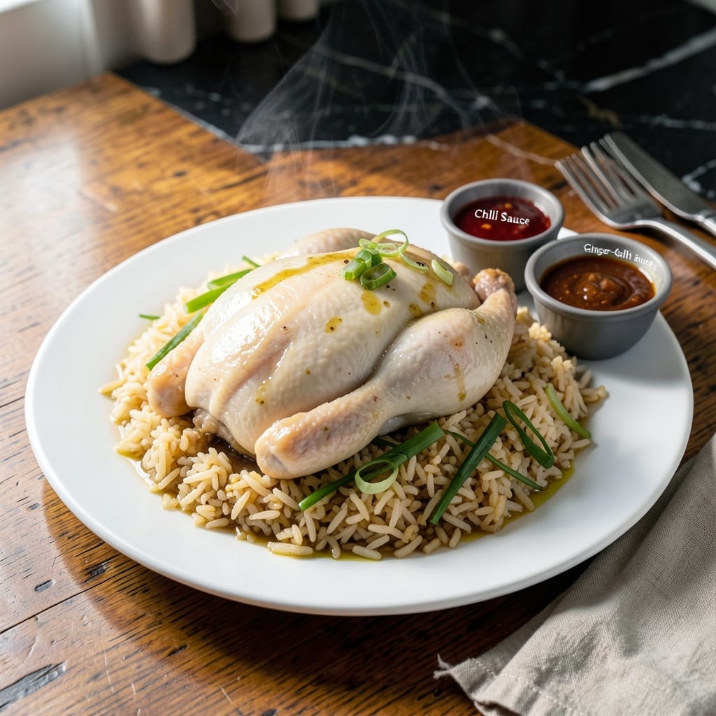 Singapore Hainanese Chicken Rice Recipe: Fragrant Poached Perfection With Ginger-Garlic Aroma Singapore Hainanese Chicken Rice Recipe: Fragrant Poached Perfection With Ginger-Garlic Aroma