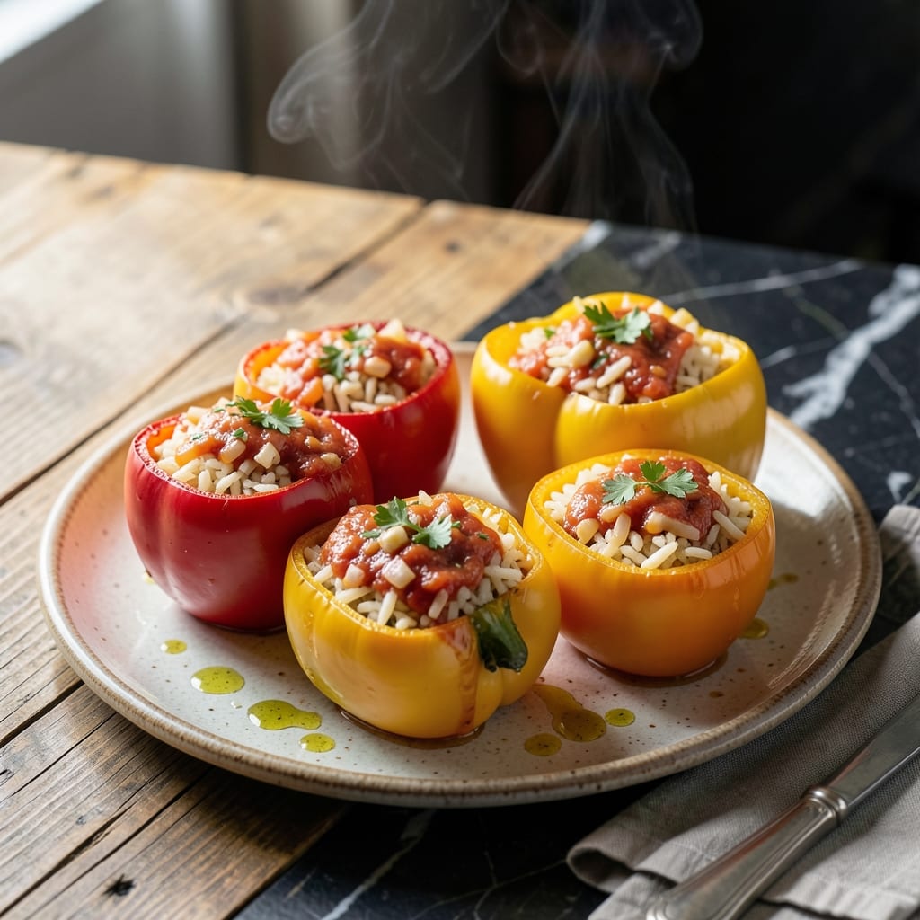 Stuffed Peppers Recipe With Rice and Tomato Sauce: Baked to Savory Perfection Stuffed Peppers Recipe With Rice and Tomato Sauce: Baked to Savory Perfection
