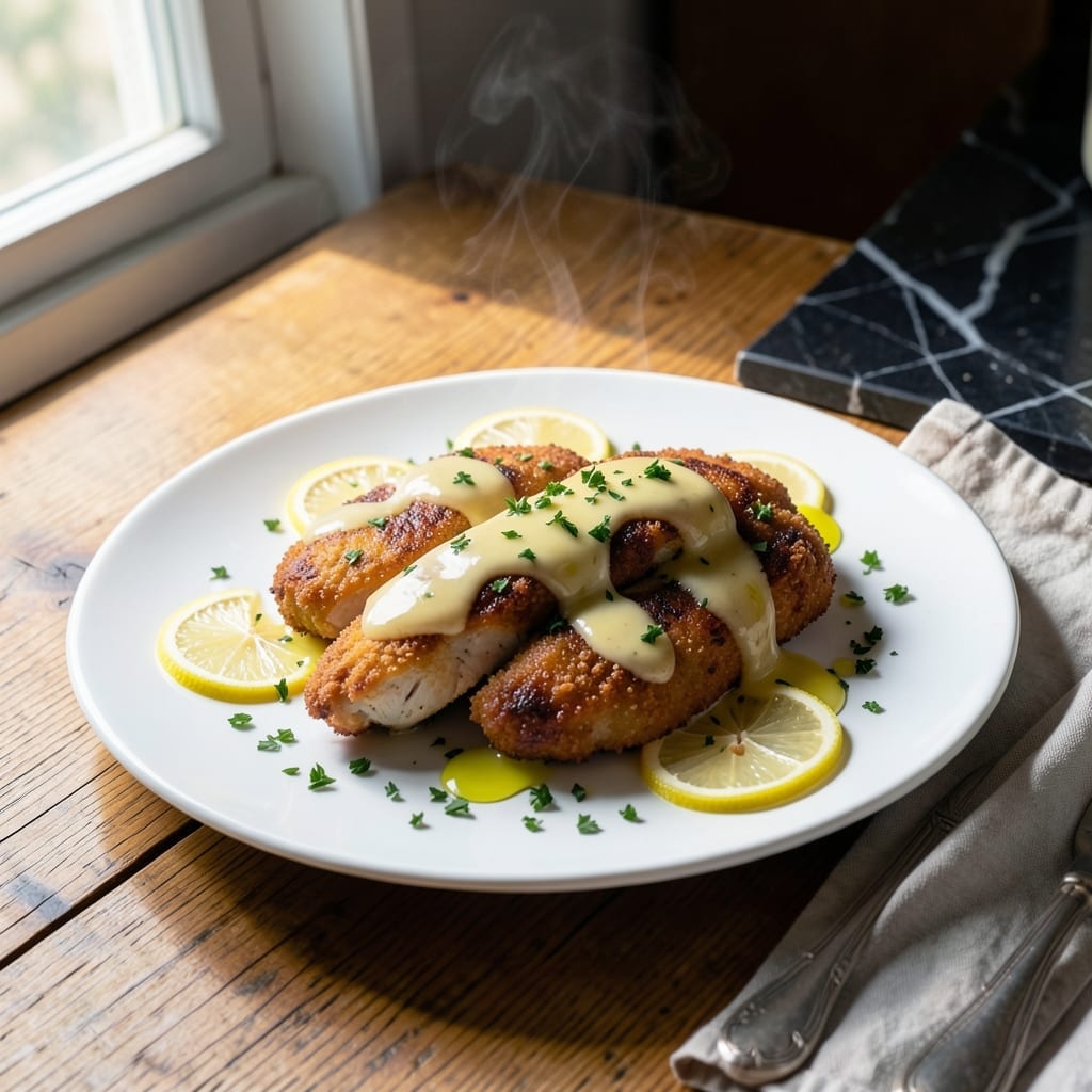 Chicken Franchaise Recipe: Lemon Butter Sauce With Egg-Dipped Cutlets Chicken Franchaise Recipe: Lemon Butter Sauce With Egg-Dipped Cutlets