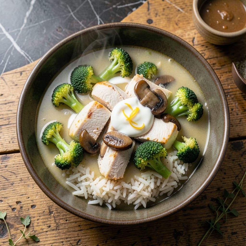 Chicken Mushroom Soup Rice Broccoli Recipe: Hearty One-Bowl Meal Chicken Mushroom Soup Rice Broccoli Recipe: Hearty One-Bowl Meal