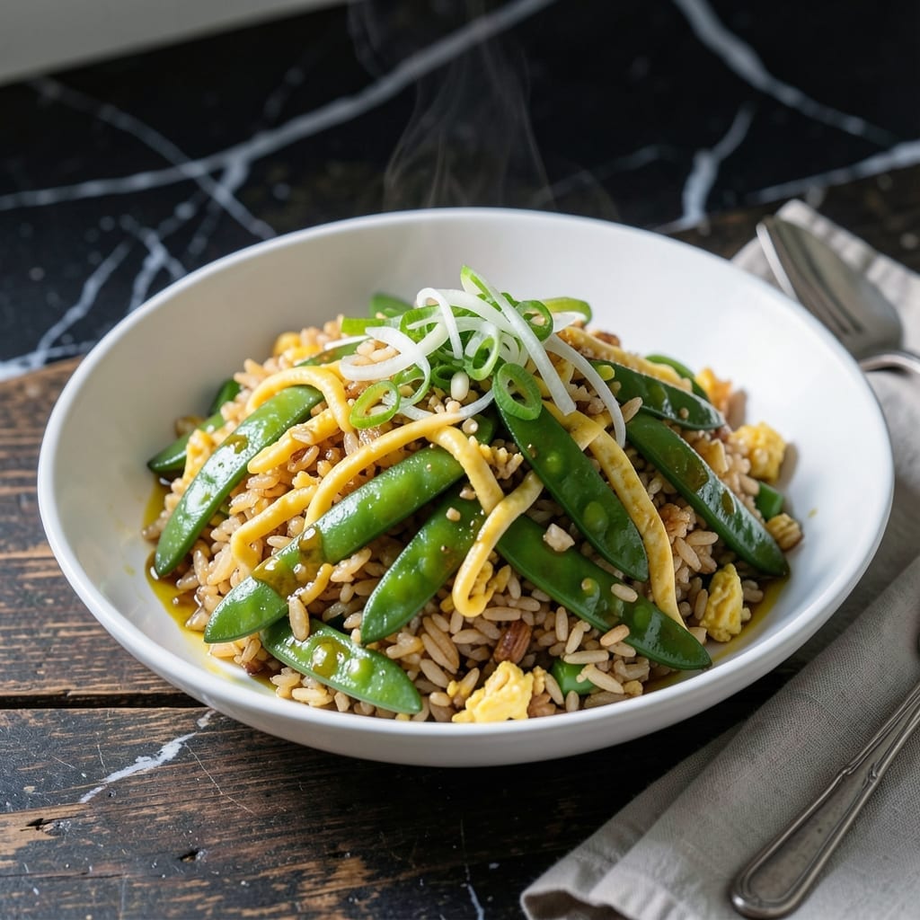 Fried Rice With Snow Peas Recipe: Wok-Charred Garden Freshness Fried Rice With Snow Peas Recipe: Wok-Charred Garden Freshness