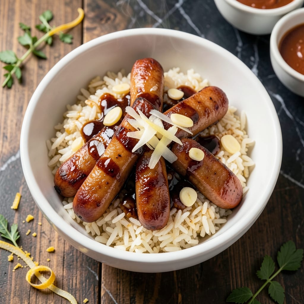 Hotdog Rice Bowl: Wok-Tossed Savory Medley With Fresh Toppings Hotdog Rice Bowl: Wok-Tossed Savory Medley With Fresh Toppings