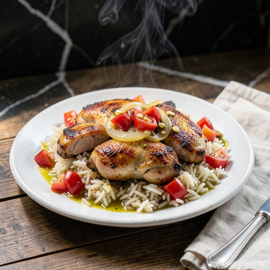 Chicken With Tomatoes and Rice Recipe: One-Pot Mediterranean Feast