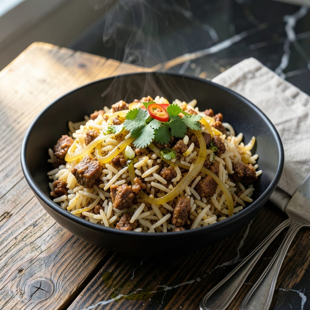 Keema Fried Rice Recipe: Spiced Minced Meat and Fluffy Grains