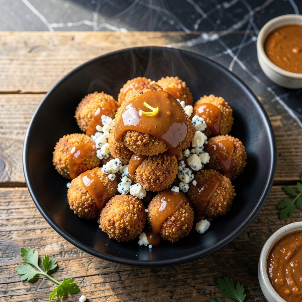 Buffalo Chicken Balls Recipe: Spicy Kick With Creamy Blue Cheese Center Buffalo Chicken Balls Recipe: Spicy Kick With Creamy Blue Cheese Center