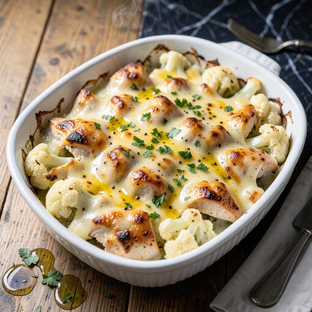 Cauliflower and Chicken Bake Recipe: Cheesy One-Dish Weeknight Dinner Cauliflower and Chicken Bake Recipe: Cheesy One-Dish Weeknight Dinner