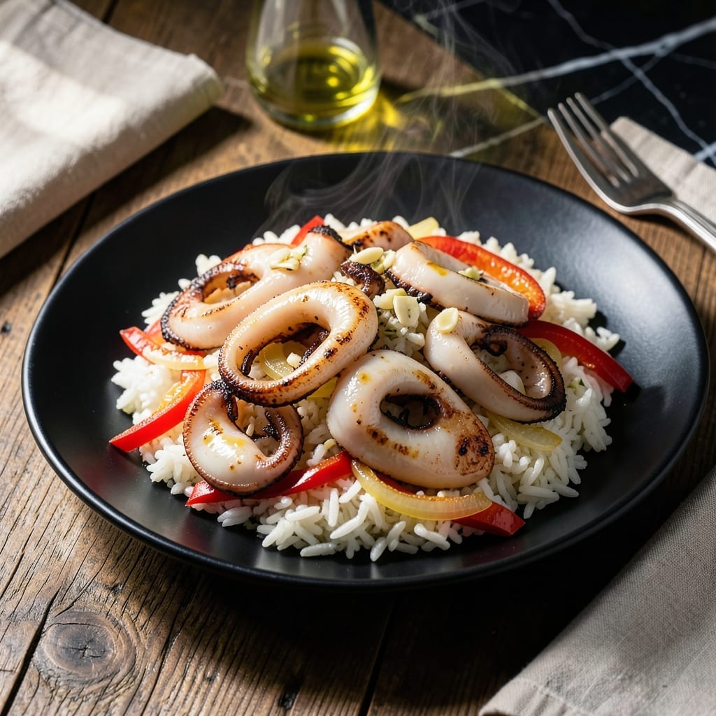 Squid With Rice Recipe: Tender Calamari Over Steamed Grains