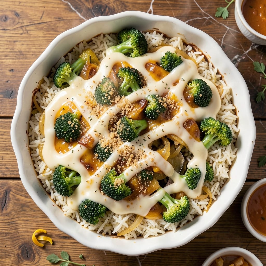Recipe for Broccoli Cheese Rice Casserole With Cheese Whiz: Retro Creaminess for Potluck Crowds