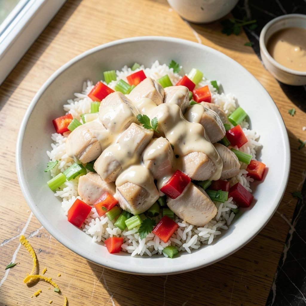 Chicken Rice Salad Recipe: Crunchy Veggies and Creamy Dressing