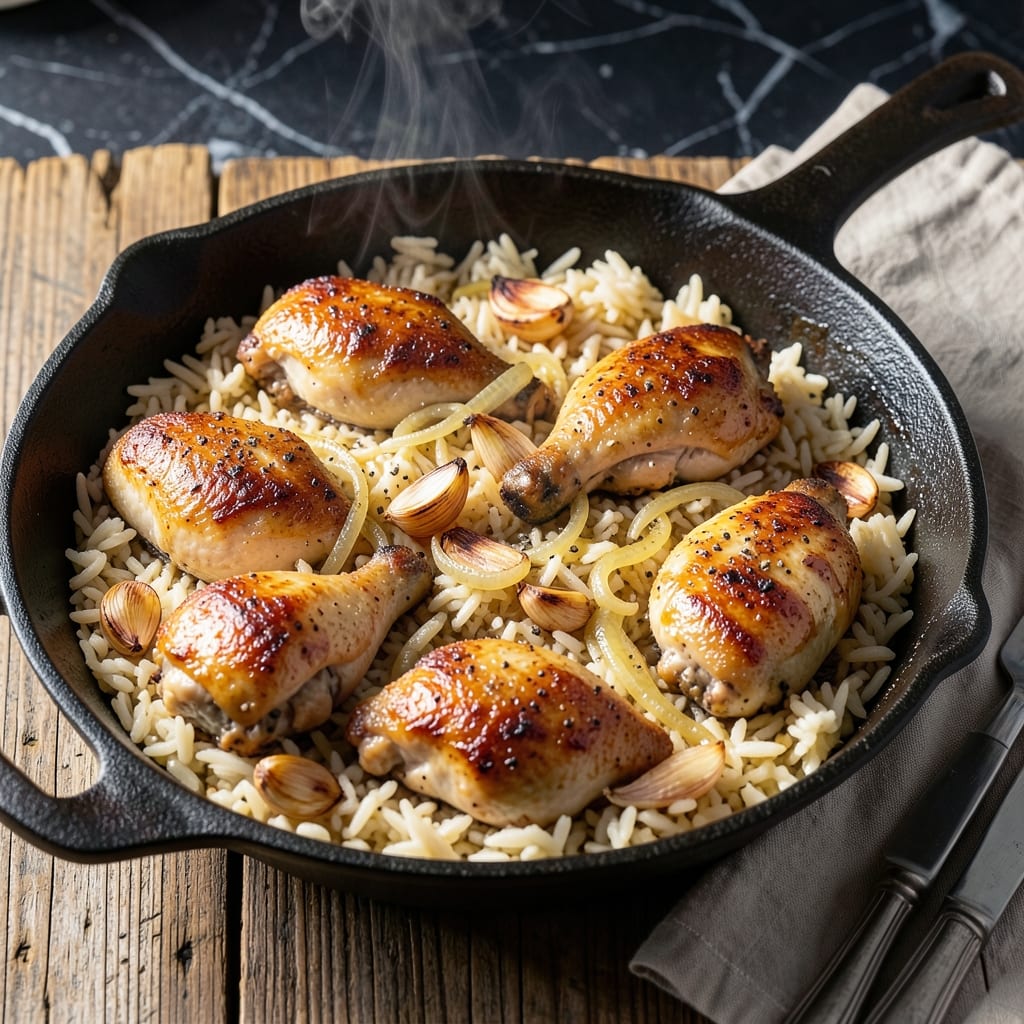 One Pan Chicken and Garlic Rice Recipe: Savory All-in-One Dinner