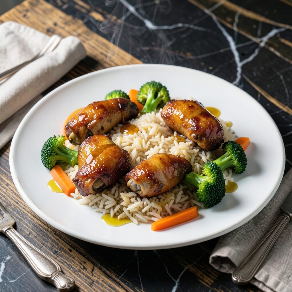 Easy Sticky Chicken Recipe With Rice and Vegetables: Sweet Glaze Over Fluffy Grains