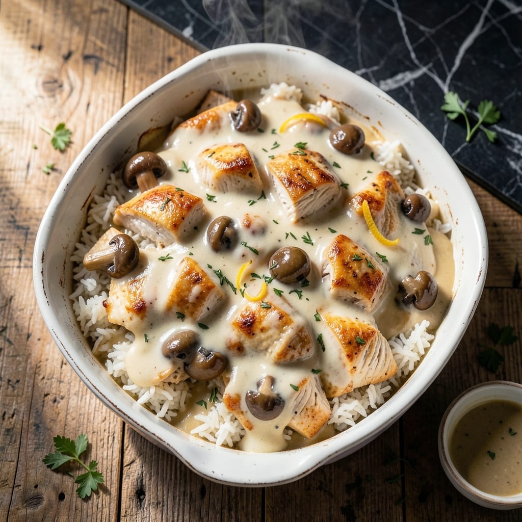 Recipe for Chicken Rice Mushroom Soup Casserole: Savory Bake With Earthy Depth
