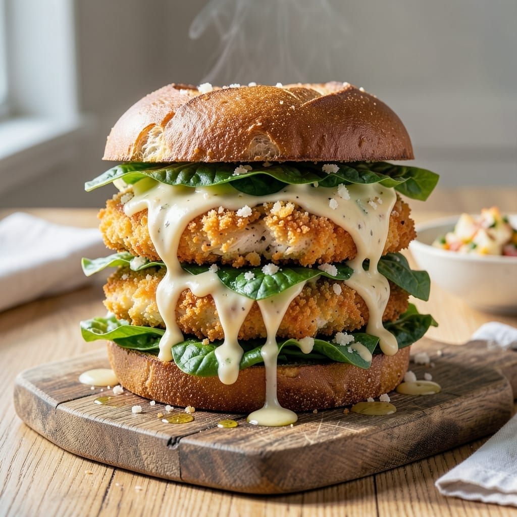 Chicken Cesar Sandwich Recipe: Crispy Chicken With Romaine and Parmesan Chicken Cesar Sandwich Recipe: Crispy Chicken With Romaine and Parmesan