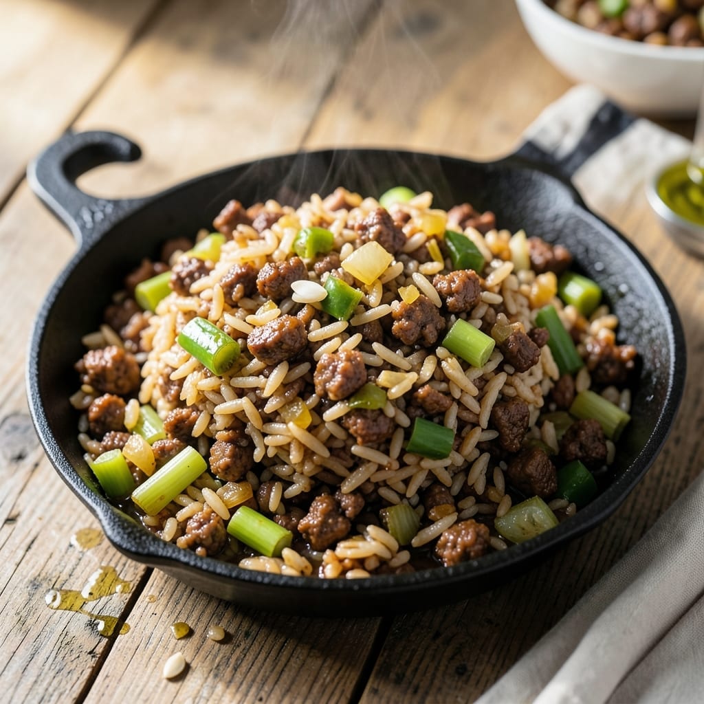 Recipe for Dirty Rice With Hamburger: Cajun-Spiced Ground Beef and Rice Skillet Recipe for Dirty Rice With Hamburger: Cajun-Spiced Ground Beef and Rice Skillet
