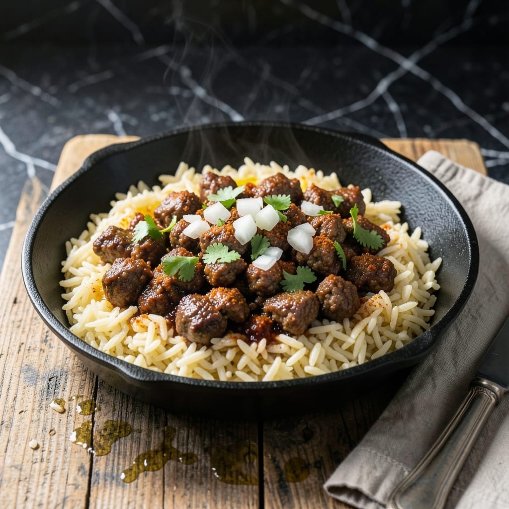 Taco Meat and Rice Recipe: Spiced Ground Beef With Fluffy Grains
