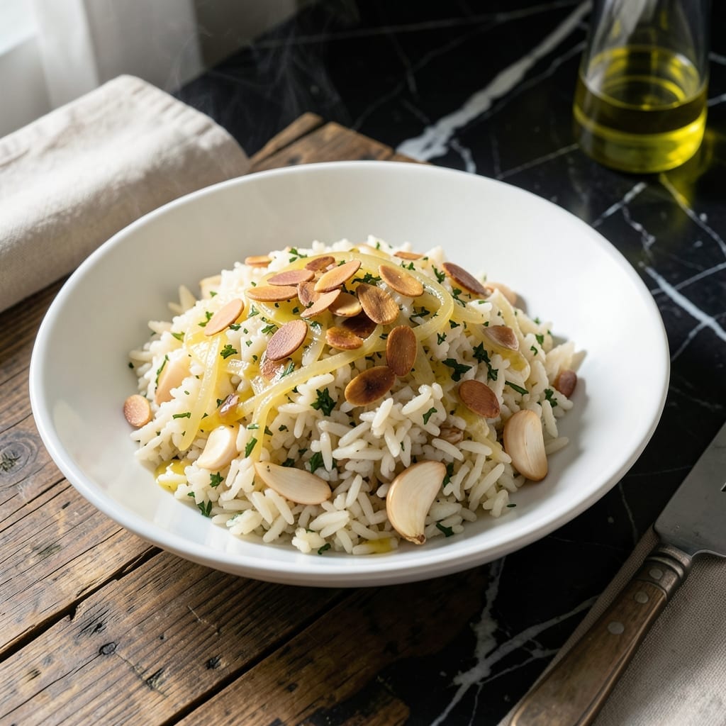 Garlic and Herb Rice Pilaf Recipe: Fragrant Fluffiness With Toasted Nuts Garlic and Herb Rice Pilaf Recipe: Fragrant Fluffiness With Toasted Nuts
