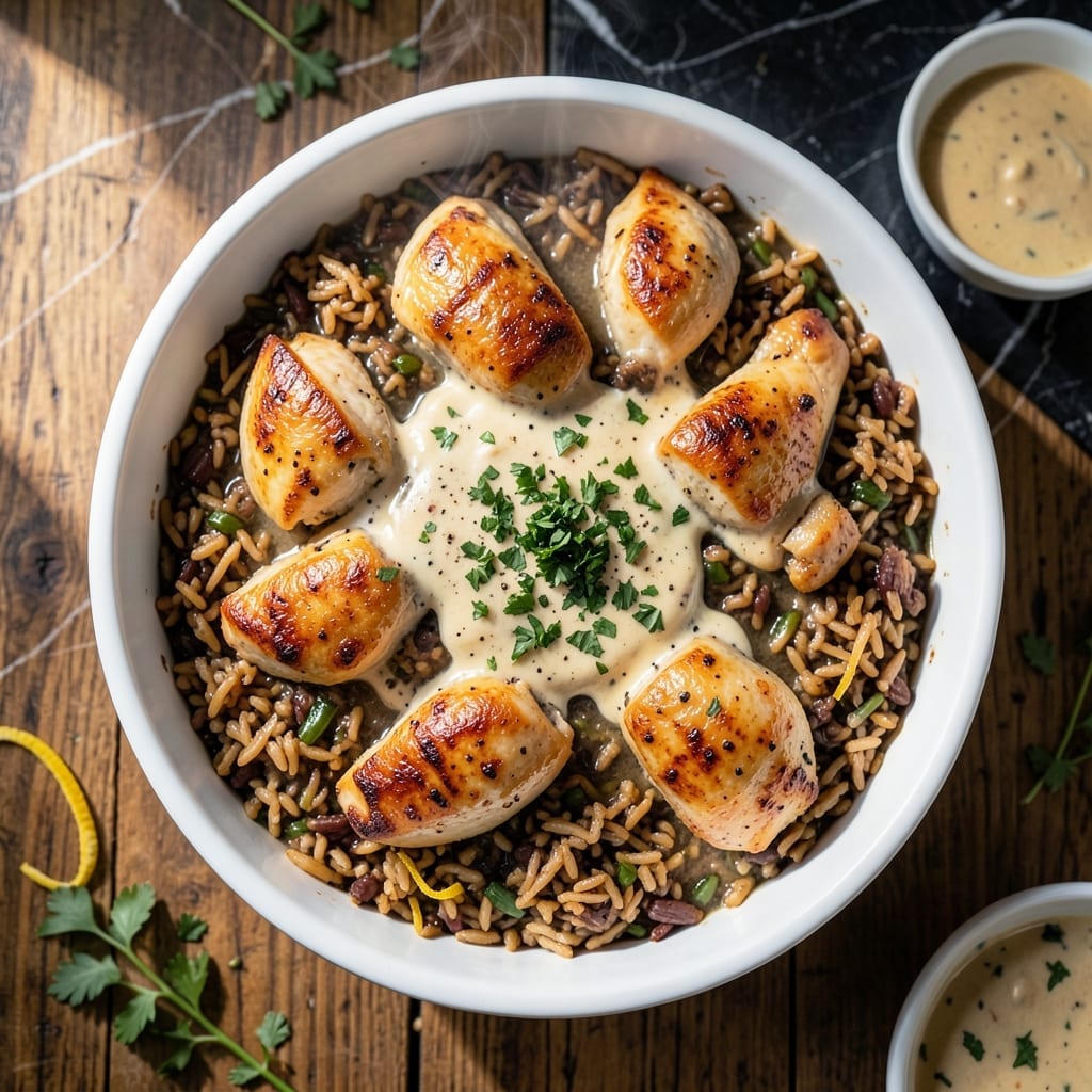 Chicken and Wild Rice Bake Recipe: Golden Crust with Herb-Infused Grains