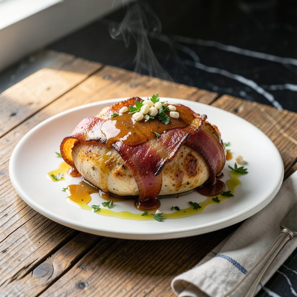 Aussie Chicken Recipe: Honey Mustard Glazed With Crispy Bacon Topping Aussie Chicken Recipe: Honey Mustard Glazed With Crispy Bacon Topping