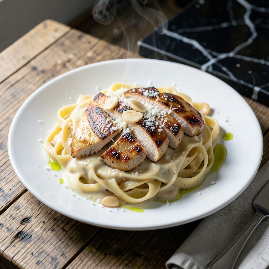 Garlic Chicken Alfredo Recipe: Homemade Pasta With Parmesan Cream Garlic Chicken Alfredo Recipe: Homemade Pasta With Parmesan Cream