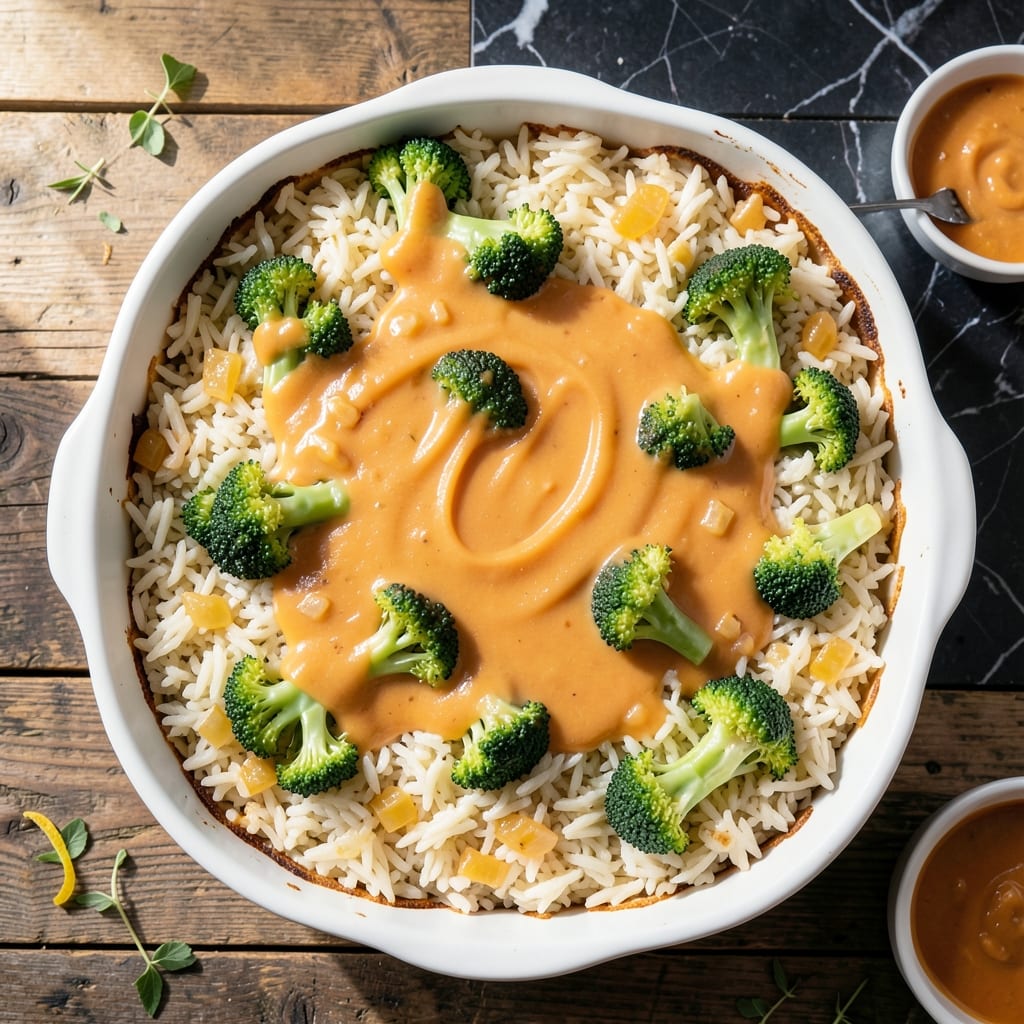 Rice and Broccoli Casserole Recipe With Cheese Whiz: Retro Creamy Comfort Bake