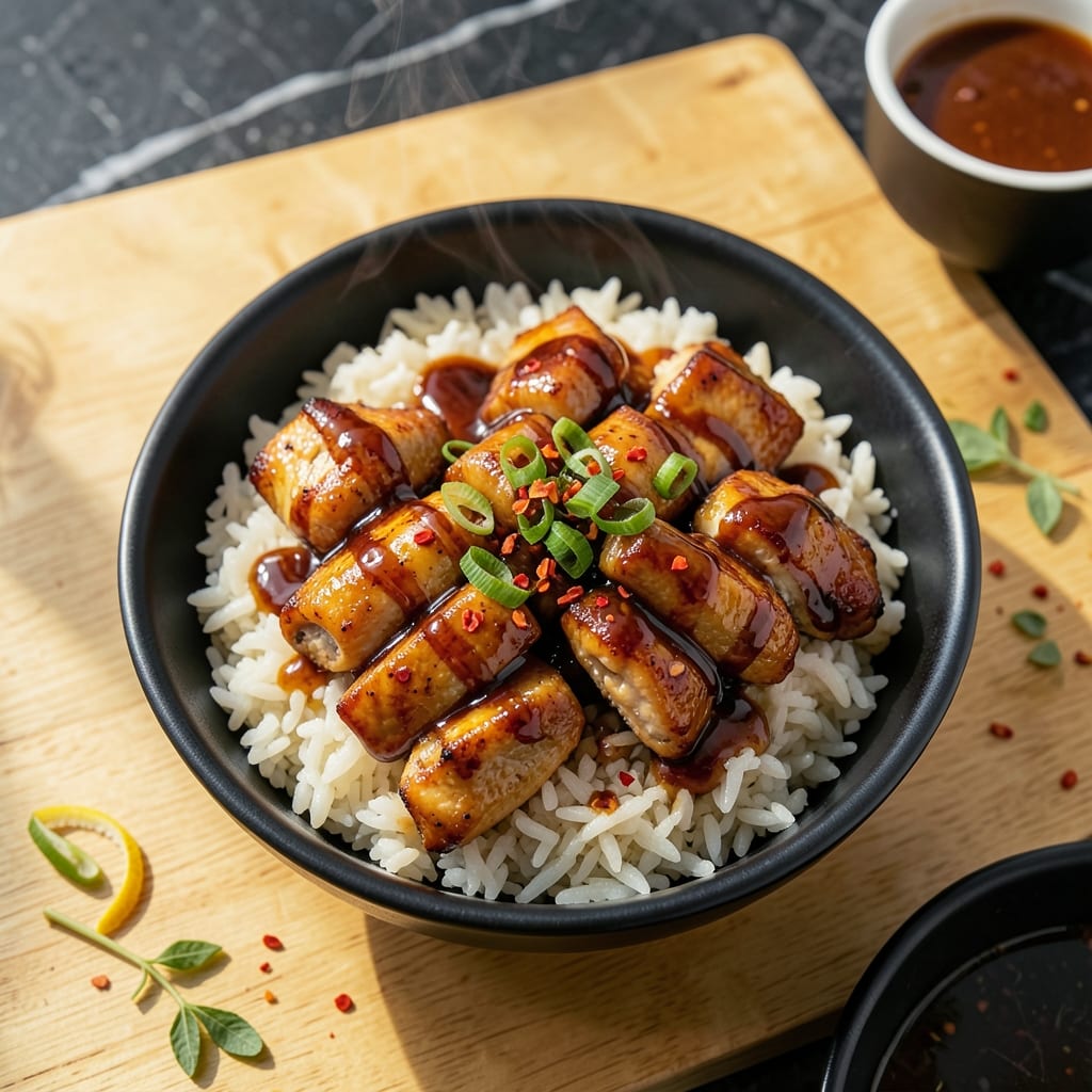 Sweet Chili Chicken and Rice Recipe: Sticky Sauce With Fluffy Grains