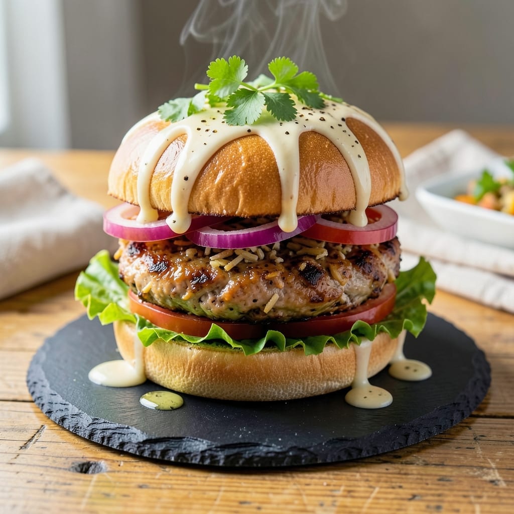 Thai Chicken Burger Recipe: Lemongrass-Marinated Patty With Peanut Sauce