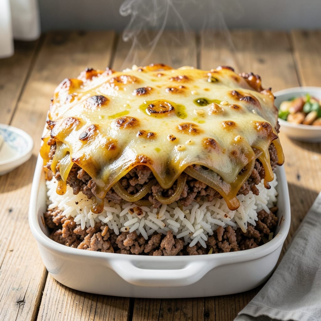 Hamburger Rice Cheese Casserole Recipe: Cheesy One-Dish Family Dinner